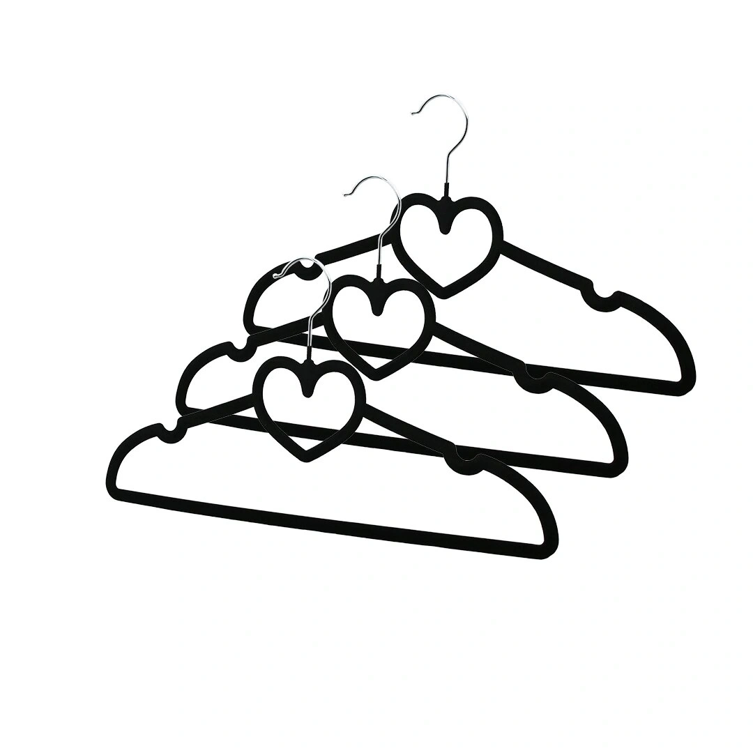 İBİCO DMR-8159 ( 3PCS ) ( SİYAH KADİFE KAPLI & KALPLİ ) PLASTİK ASKI ( METAL UÇLU )*80