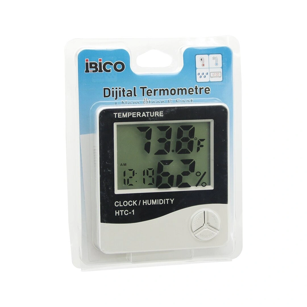İBİCO İ11-002 ( HTC-1 ) DİJİTAL ( SAAT & SICAKLIK & NEM ) ÖLÇER ( PİLLİ ) *150