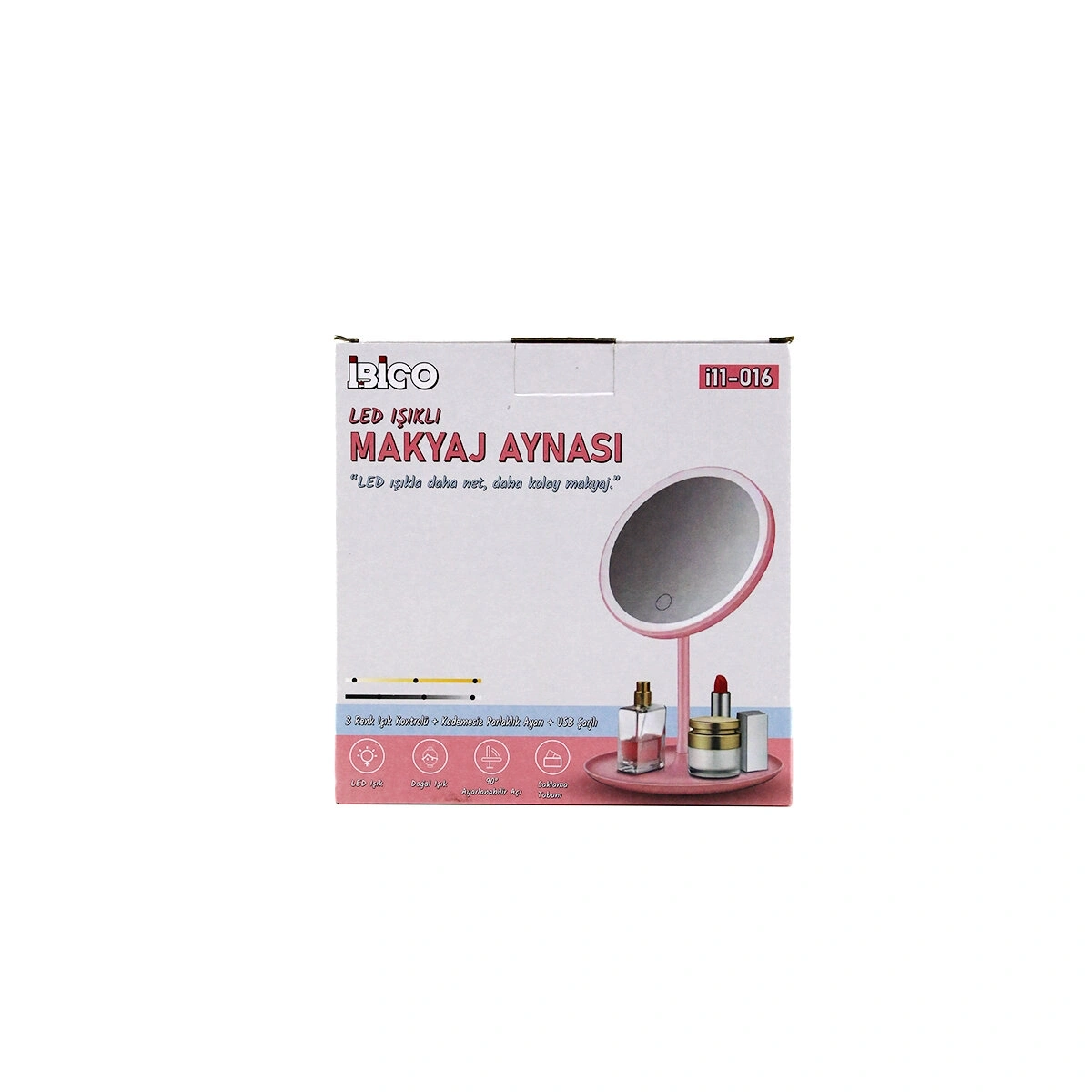 İBİCO İ11-016 ( YUVARLAK ) ( 6.5 ) ( LEDLİ & USB ŞARJLI ) MAKYAJ AYNASI ( 90° AÇI AYARLI ) ( TAKILI AYAK ) ( RENKLİ PLS )*60