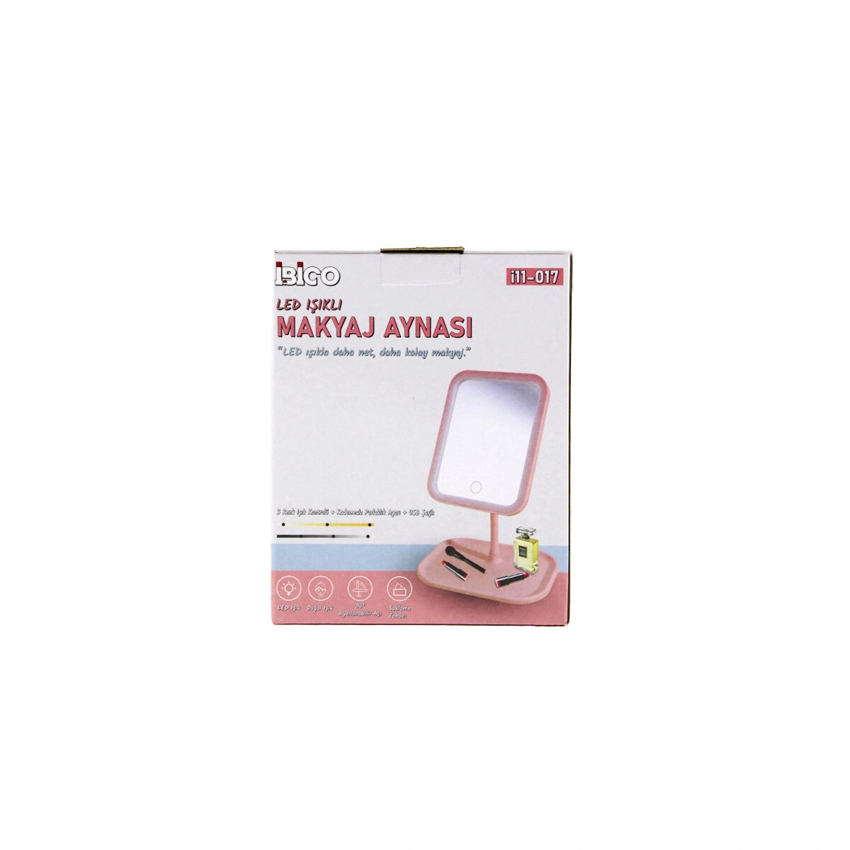 İBİCO İ11-017 ( DİKDÖRTGEN ) ( 7 ) ( LEDLİ & USB ŞARJLI ) MAKYAJ AYNASI ( 90° AÇI AYARLI ) ( TAKILI AYAK ) ( RENKLİ PLS )*60