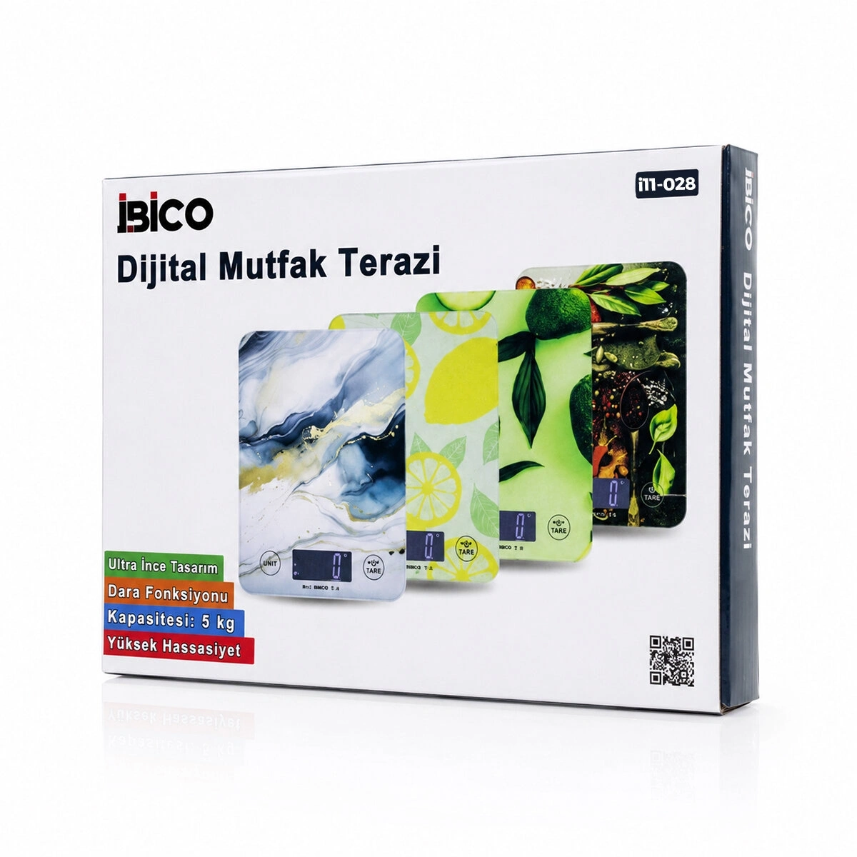 İBİCO İ11-028 ( CAM ) MUTFAK TARTISI TERAZİ ( LCD EKRAN ) ( 5KG/1GR ) ( PİLLİ ) (GR/OZ/ML/IB ÖLÇÜM)*40