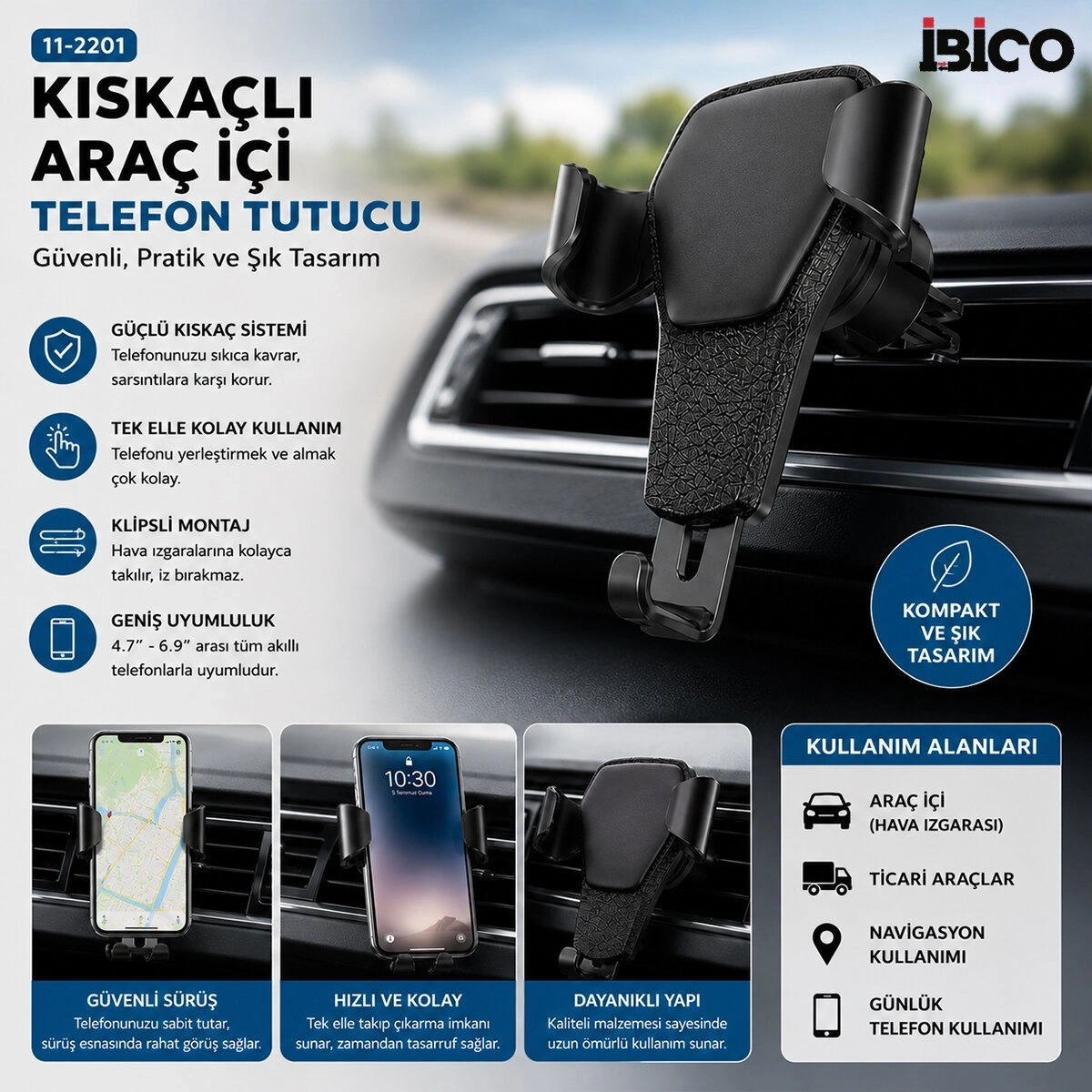 İBİCO İ11-066 X-20 KISKAÇLI ARAÇ İÇİ TELEFON TUTUCU*200