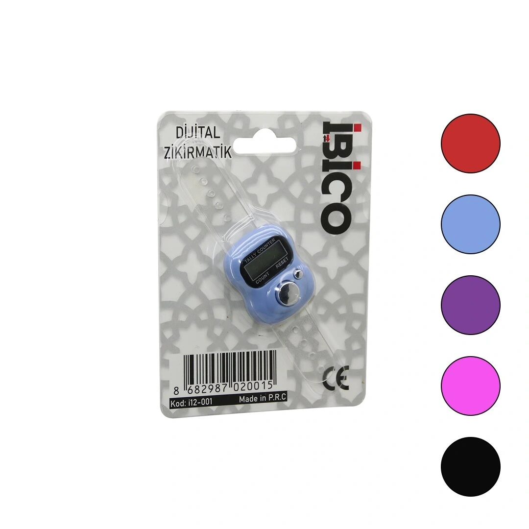 İBİCO İ12-001 ( ZİKİRMATİK DİJİTAL ) PARMAK SAYAÇI ( MİX RENKLİ SAYAÇ ) ( ŞEFFAF PLASTİK KORDON )*100X10