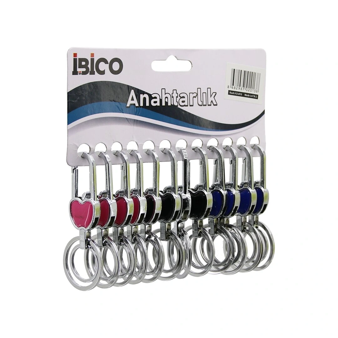 İBİCO İ12-013 ( KALPLİ ELMA MODEL GÖVDE ) ( METAL ) ( RENKLİ PLASTİK KAPLI GÖVDE  ) ANAHTARLIK ( ÇİFT HALKALI ) ( KEMER GEÇMELİ )*12X50