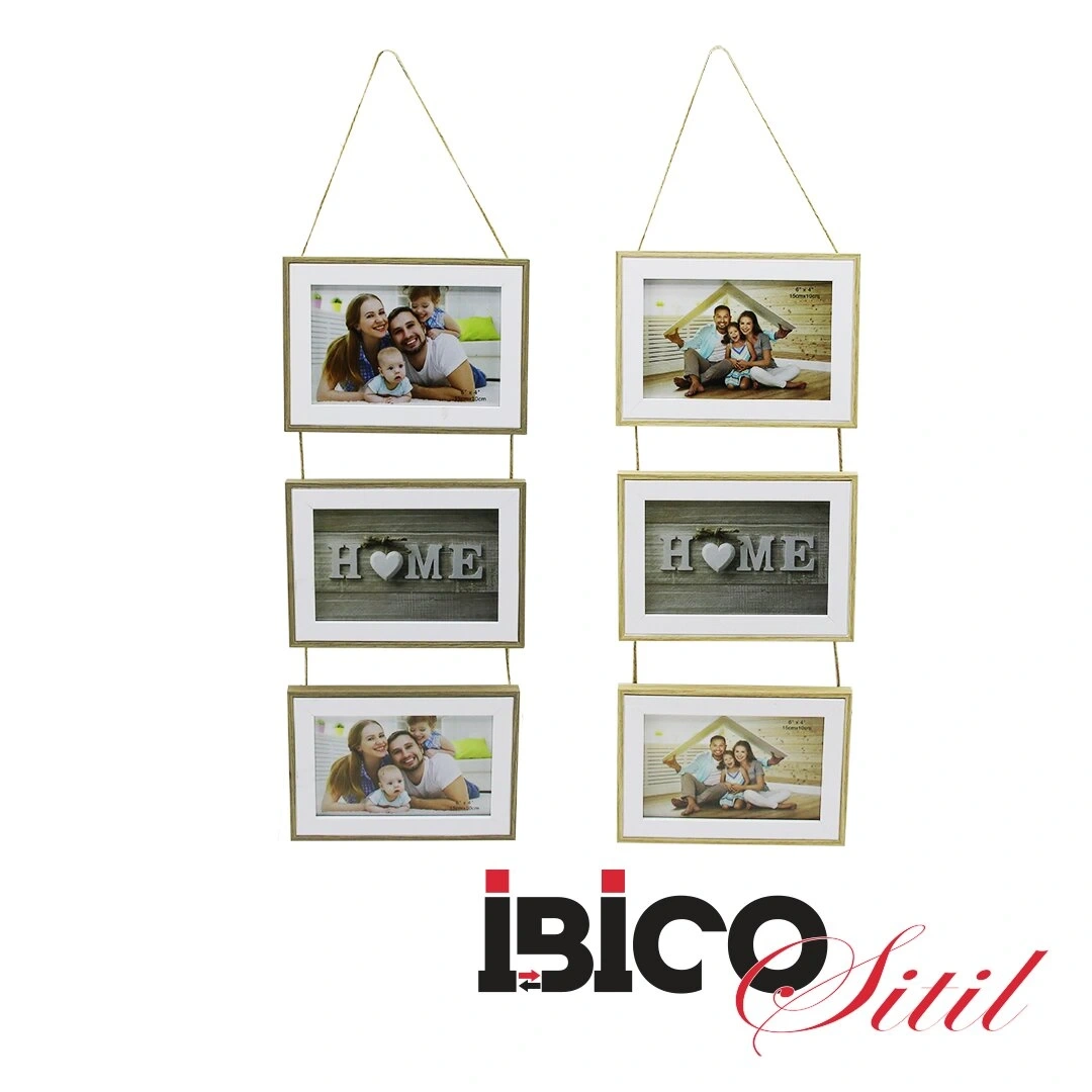 İBİCO İ12-039 ( 3LÜ & LÜX BAMBU & ÇİFT RENK ÇERÇEVE & İPLİ & AİLE FOTOLUK ) AHŞAP RESİM ÇERÇEVESİ ( 64 & 15X10CM )*24=K