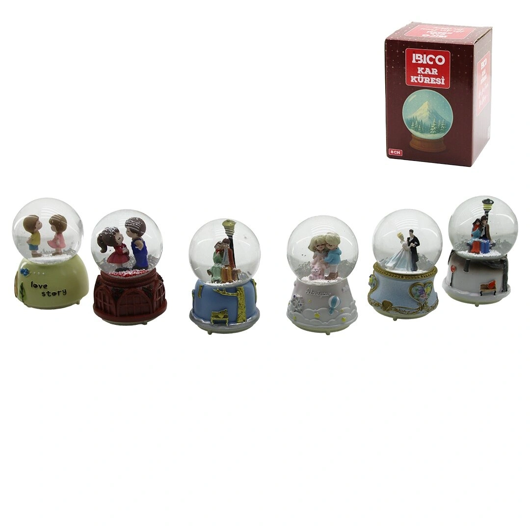 İBİCO İ12-074 ( ORTA BOY & 8CM ) ( PİLLİ & IŞIKLI ) ( MÜZİKLİ ) KAR KÜRESİ CAM ( İNSAN FİGÜRLÜ & DESEN MİX ) RENKLİ*36                     qwe02