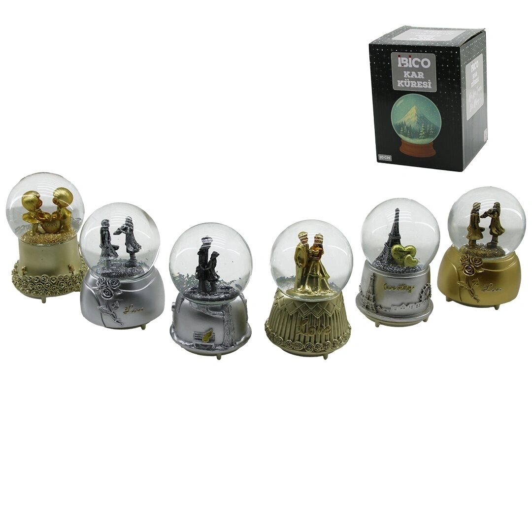 İBİCO İ12-077 ( BÜYÜK BOY & 10CM ) ( PİLLİ & IŞIKLI ) ( MÜZİKLİ ) KAR KÜRESİ CAM ( ESKİTME İNSAN FİGÜRLÜ & DESEN MİX ) RENKLİ*24                     qwe02