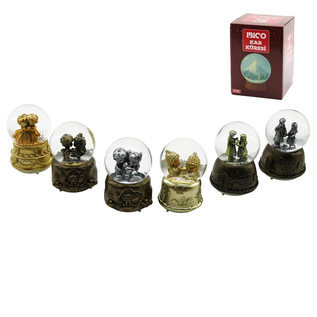 İBİCO İ12-078 ( ORTA BOY & 8CM ) ( PİLLİ & IŞIKLI ) ( MÜZİKLİ ) KAR KÜRESİ CAM ( ESKİTME İNSAN FİGÜRLÜ & DESEN MİX ) RENKLİ*36                     qwe02