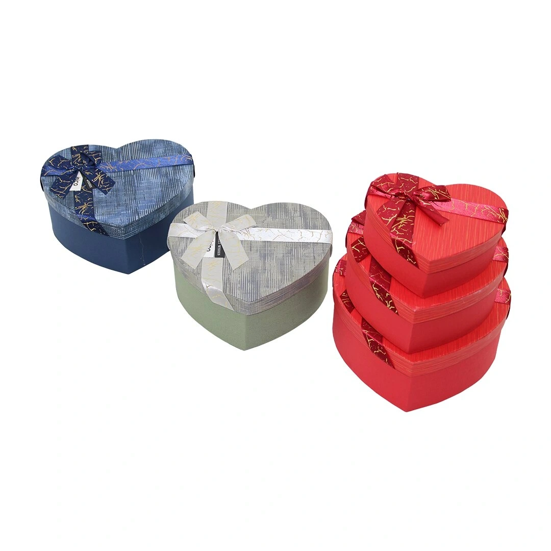 İBİCO İ12-093 (3PCS) (KALP) (ÇİZGİLİ MİX RENKLİ & KABARTMA DESEN) KARTON HEDİYE KUTUSU (KURDELALI) (22X20-19X17-16X14CM)*36