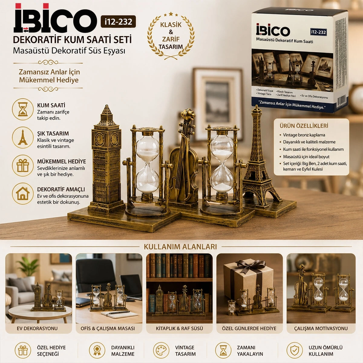 İBİCO İ12-232 MASAÜSTÜ DEKORATİF KUM SAATİ PLASTİK & SÜS EŞYASI*60