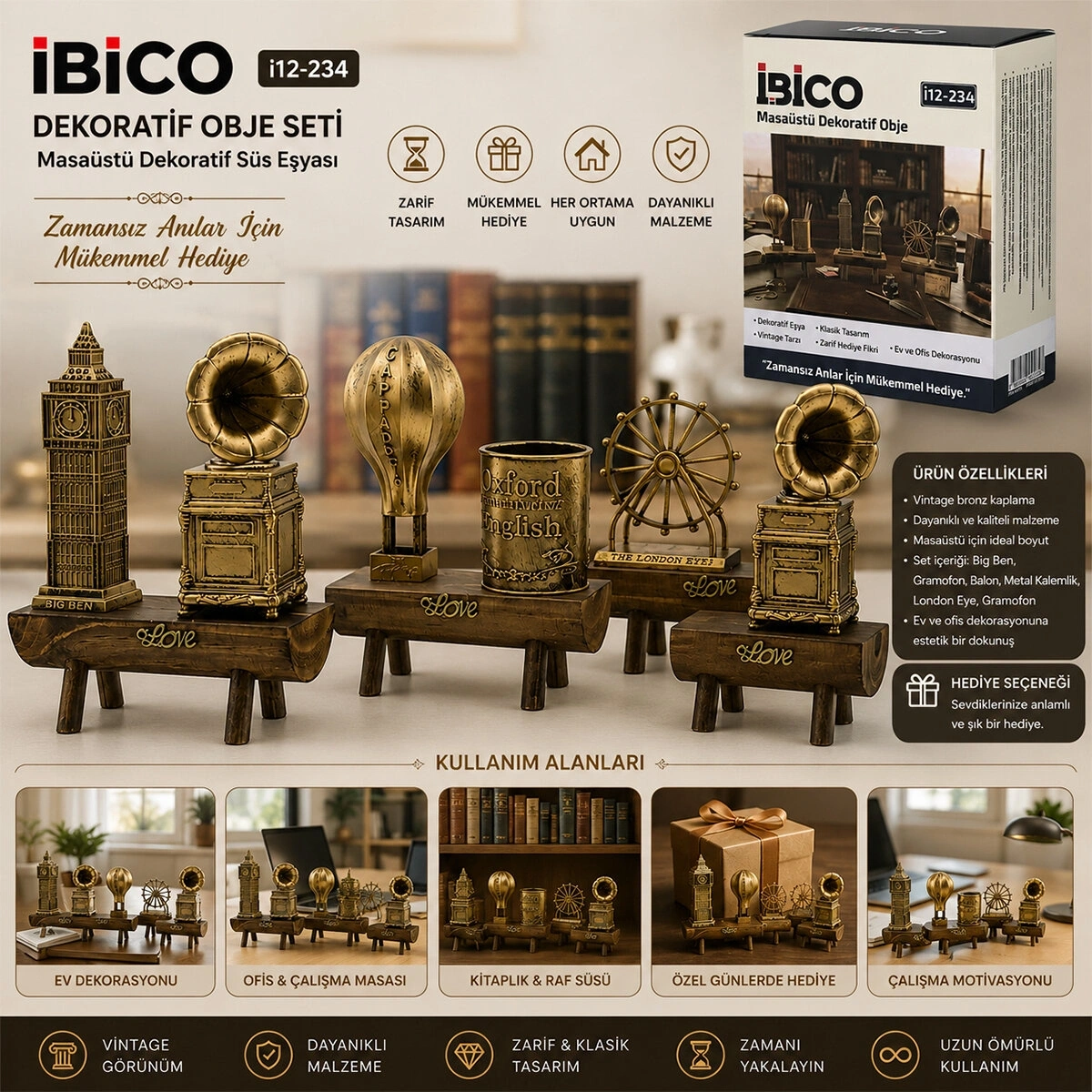 İBİCO İ12-234 ( BÜYÜK ) MASAÜSTÜ DEKORATİF PLASTİK ( AHŞAP STAND ) SÜS EŞYASI*48