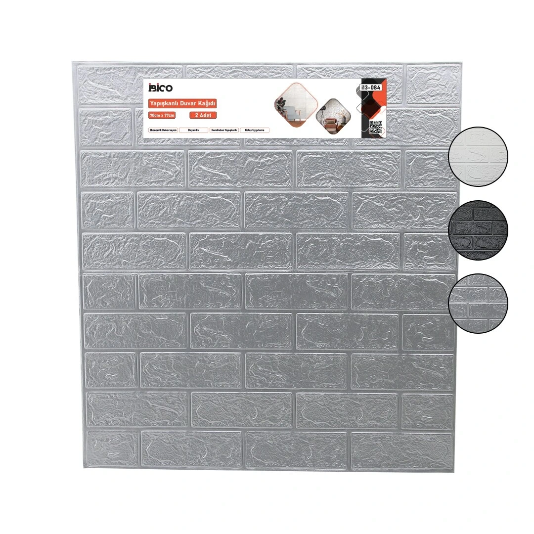 İBİCO İ13-084 ( 2PCS ) ( 70X77CM ) ( KABARTMA & KÖPÜK PANEL ) ( TUĞLA DESEN ) ( BEYAZ & SİYAH & GRİ ) YAPIŞKANLI DUVAR KAĞIT*60=K
