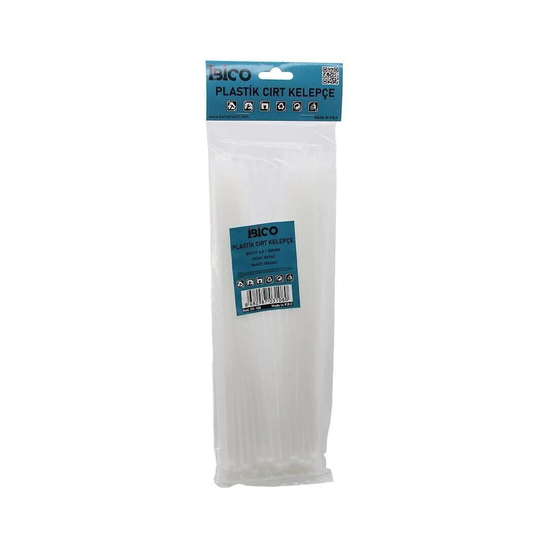 İBİCO İ13-108 ( BEYAZ ) ( 4.8X300MM ) PLASTİK CIRT KELEPÇE ( 100PCS )*10X15