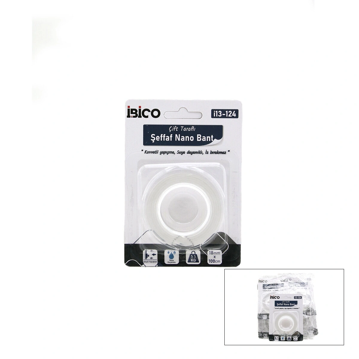 İBİCO İ13-124 ( 1.8CMX1MT ) ( NANO BANT ) ŞEFFAF ÇİFT TARAFLI ( MAX : 5.5KG )*12X24
