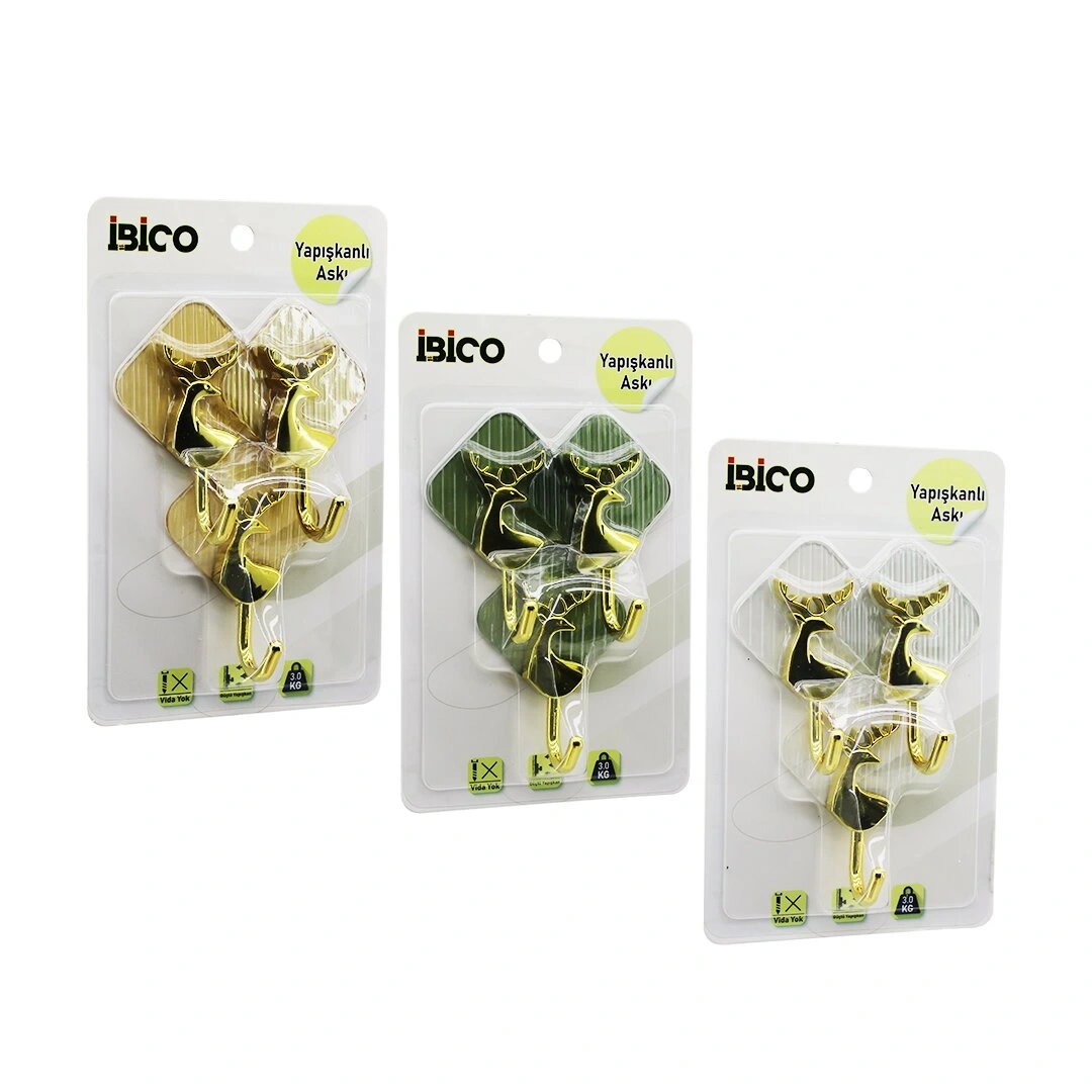 İBİCO İ17-009 (3PCS) (GOLD & GEYİK FİGÜR) (KROM GÖRÜNÜM) PLASTİK ASKI (YAPIŞKANLI=MİKA KRİSTAL PLAKA) (3KG)*20X8