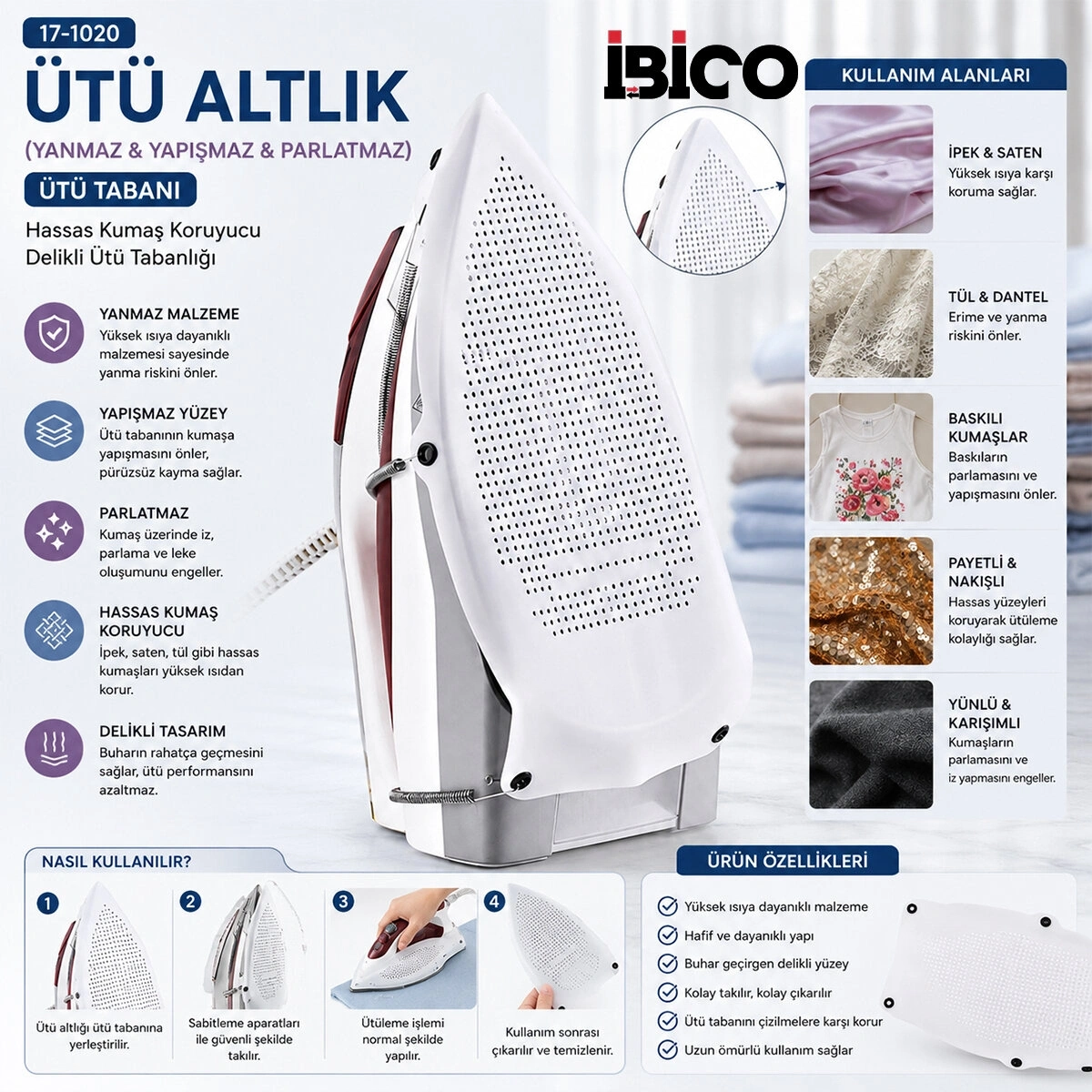 İBİCO İ17-031 İ13-031 DURABLE NONSTİCK ÜTÜ ALTLIK ( YANMAZ & YAPIŞMAZ & PARLATMAZ ) ÜTÜ TABANI*500