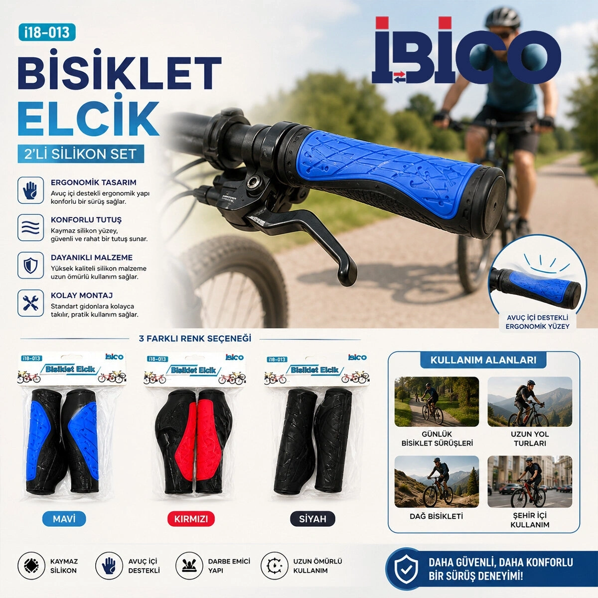 İBİCO İ18-013 ( 2PCS SET ) ( RENKLİ & SİLİKON ) BİSİKLET ELCİK*100