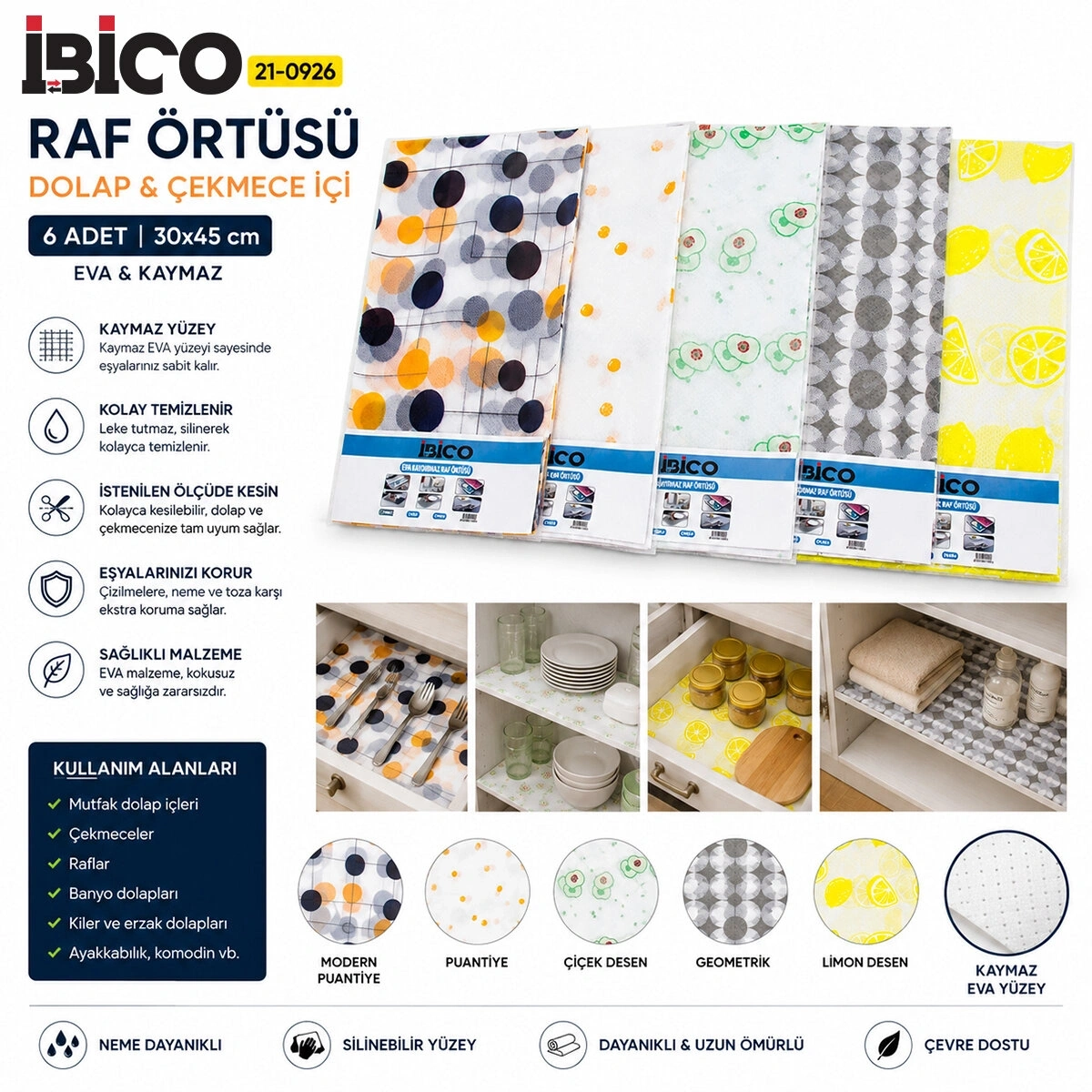İBİCO İ21-012 ( 6PCS ) ( 30X45CM ) ( EVA & KAYMAZ ) DOLAP VE ÇEKMECE İÇİ RAF ÖRTÜSÜ*100