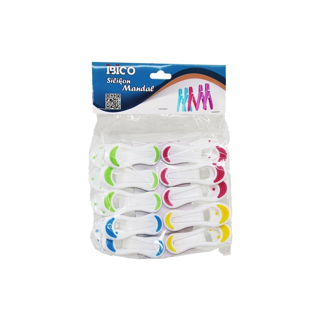 İBİCO İ21-035 ( 10PCS ) ( BEYAZ & RENKLİ UÇ ) SİLİKON & PLASTİK MANDAL*12X12
