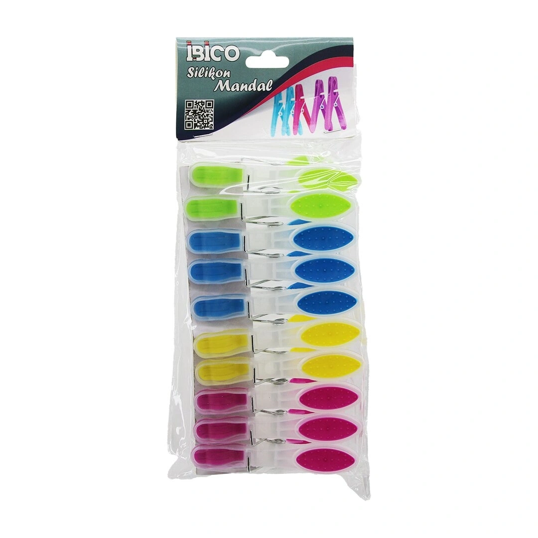İBİCO İ21-038 ( 10PCS ) ( RENKLİ SİLİKON AĞIZ & BAS-AÇ ) ( ŞEFFAF PLASTİK ) MANDAL*12X12