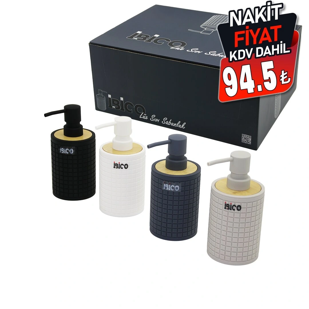 İBİCO İ21-054 ( YUVARLAK & KARE DESENLİ ) ( BAMBU & RENKLİ PLASTİK ) SIVI SABUNLUK ( 375ML )*12X4