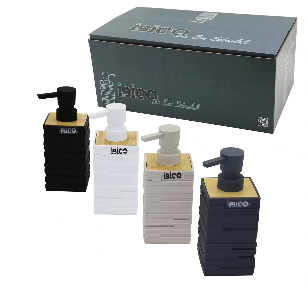 İBİCO İ21-058 ( KARE & TUĞLA DESEN ) ( BAMBU & RENKLİ PLASTİK ) SIVI SABUNLUK ( 350ML )*15X4