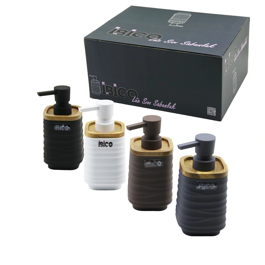 İBİCO İ21-060 ( KARE & DÜZ ÇİZGİLİ ) ( BAMBU & PLASTİK ) SIVI SABUNLUK ( 325ML )*12X4
