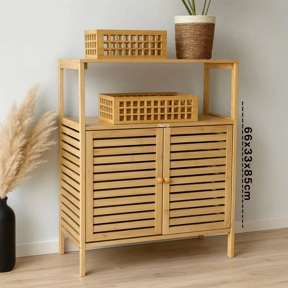 İBİCO İ21-149 ÇOK AMAÇLI DOLAP ( AHŞAP BAMBU ) ( ORGANİZER RAFLI ) ( 66X33X85CM ) *4
