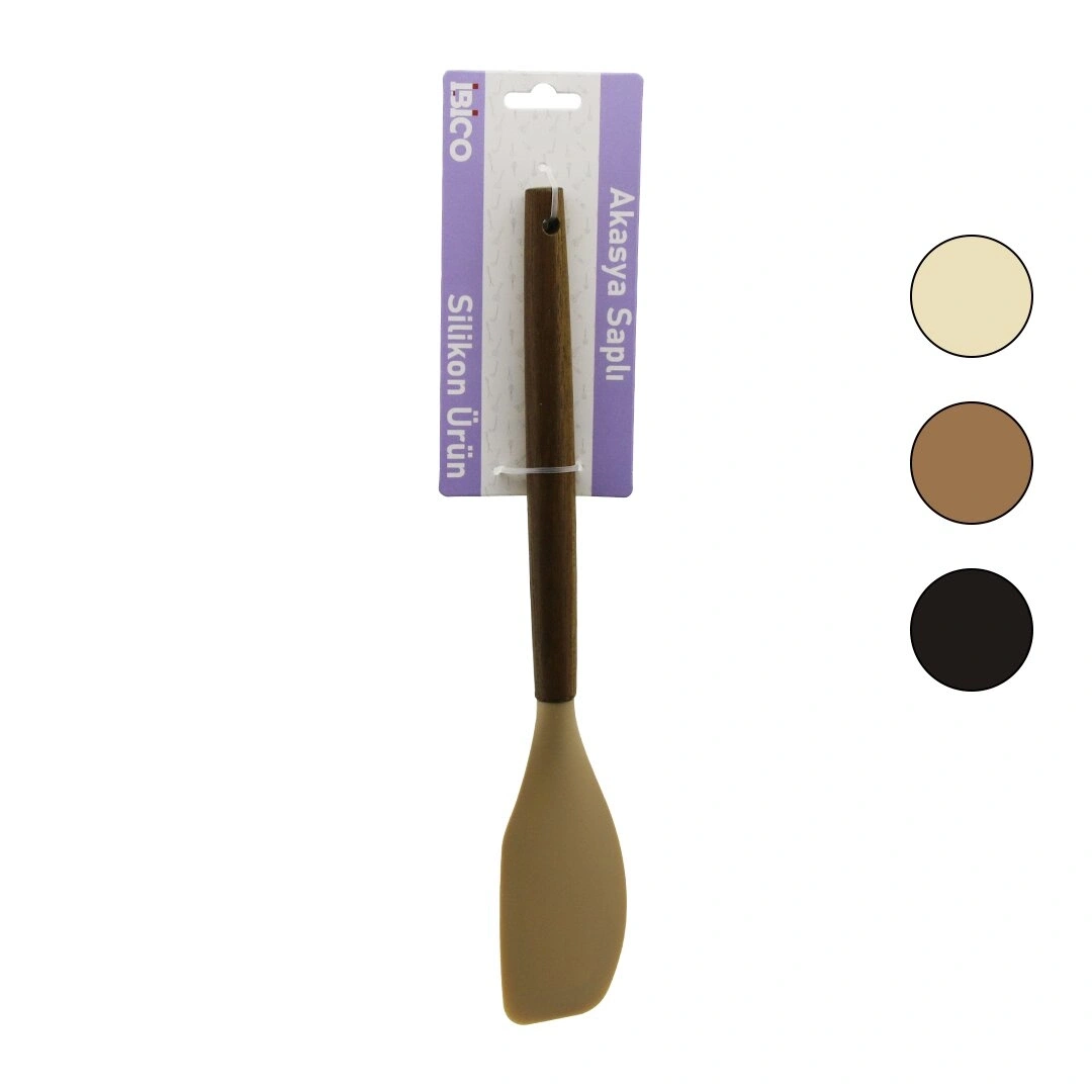 İBİCO İ22-020 ( RENKLİ SİLİKON ) ( AHŞAP AKASYA SAPLI ) ( YAN ) SPATULA ( 30CM )*6X24