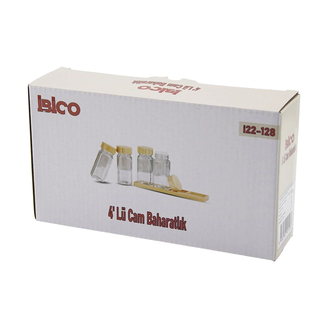 İBİCO İ22-128 ( 4PCS ) ( BAMBU KAPAKLI ) ( CAM ) TUZLUK & BİBERLİK & BAHARATLIK ( 120ML )*24
