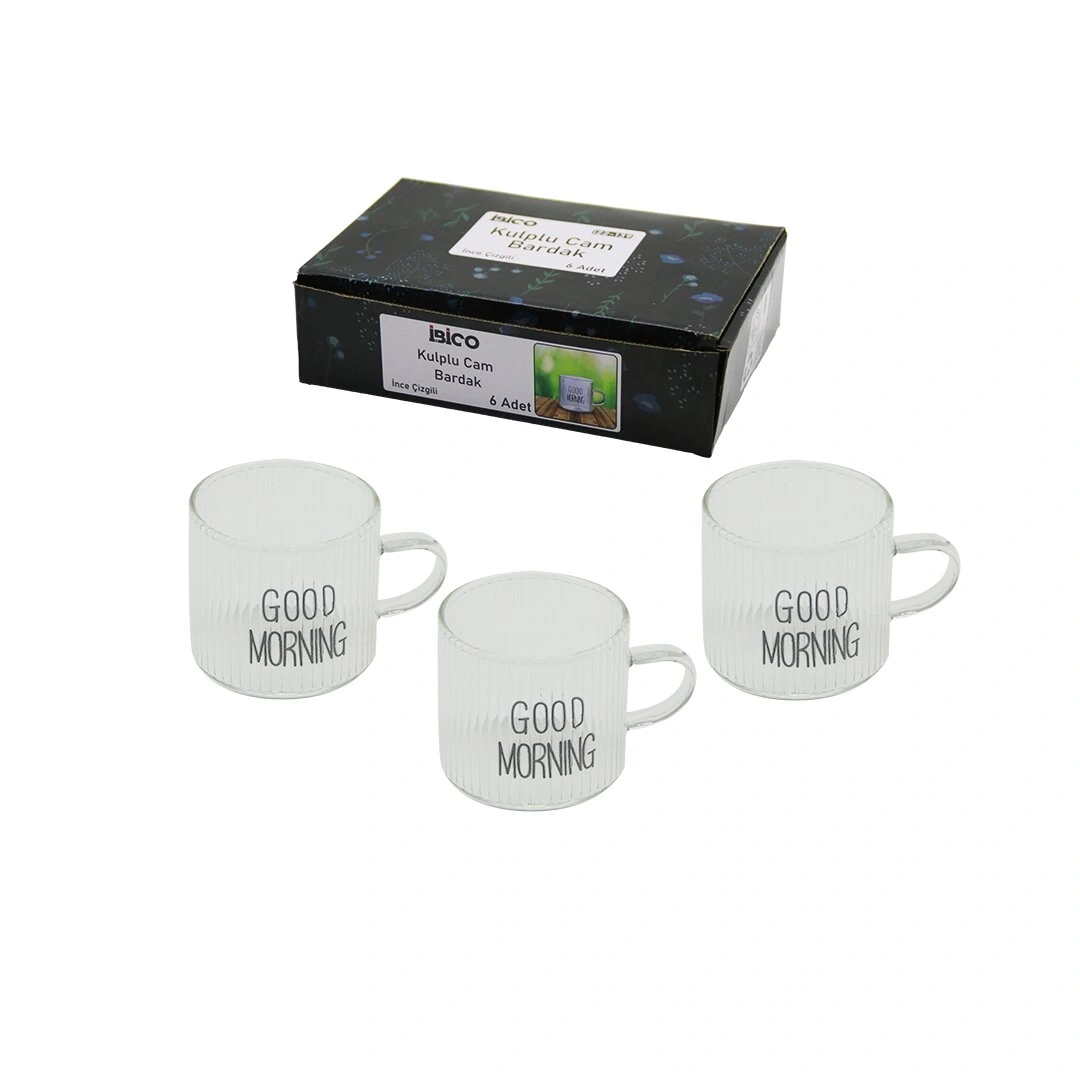*İBİCO İ22-139 ( KULPLU ) ( GOOD MORNING & KALIN ÇİZGİLİ CAM ) KAHVE YANI BARDAK ( 90ML )*48=K