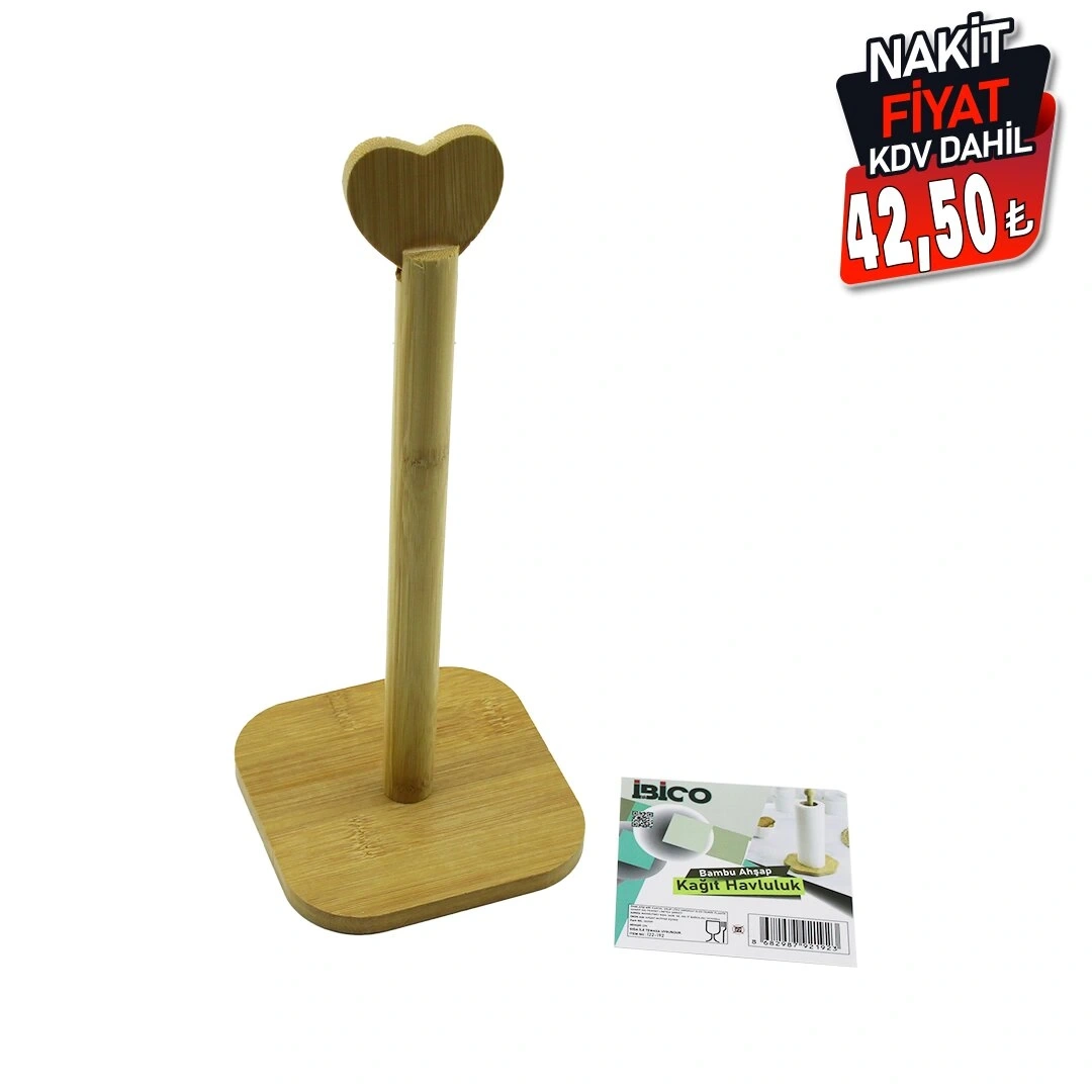 İBİCO İ22-192 ( KARE ALTLIK=12X12CM  ) AHŞAP BAMBU ( KAĞIT HAVLULUK ) ( KALP BAŞLI SAP=28.5CM )*48