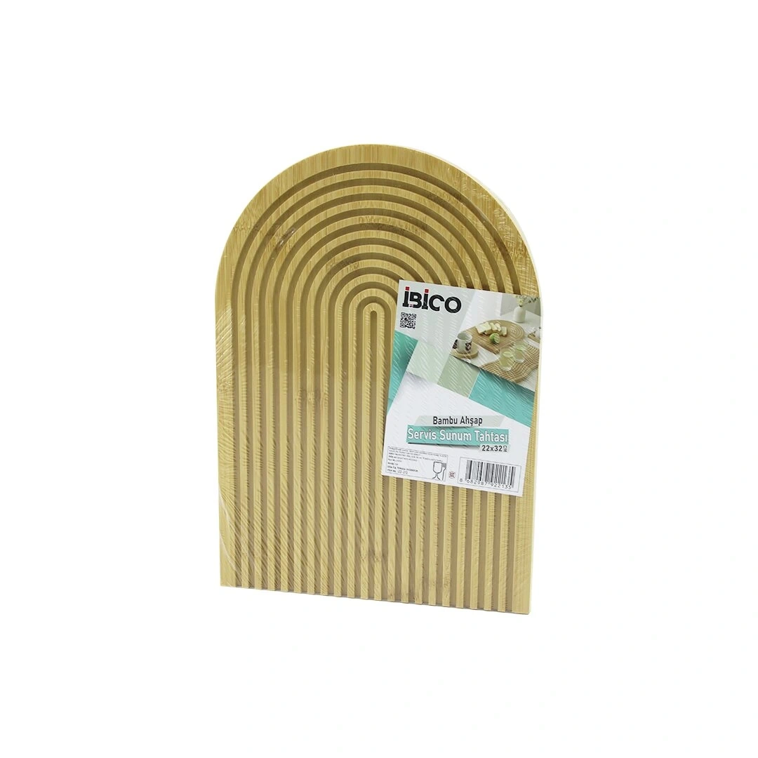 İBİCO İ22-213 (2İN1 KENAR=OVAL & DÜZ) (YARIM DAİRE) (ÇİFT TARAFLI=DÜZ & KANALLI) (AHŞAP BAMBU) SERVİS SUNUM TEPSİ & TAHTASI (22X32CM)*24