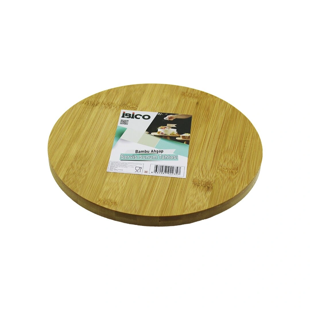 İBİCO İ22-235 ( YUVARLAK=24.5CM ) ( AYAKLI= 4CM ) ( DÜZ YÜZEY ) AHŞAP BAMBU SUNUM TEPSİSİ & MİNİ SOFRA*24