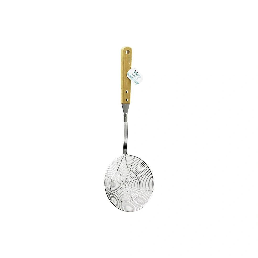 İBİCO İ22-289 ( 13-14CM ) ( BAMBU AHŞAP SAPLI ) ( ÇELİK METAL ) ( DERİN ) KEVGİR ( SAP: 26CM )*12X10