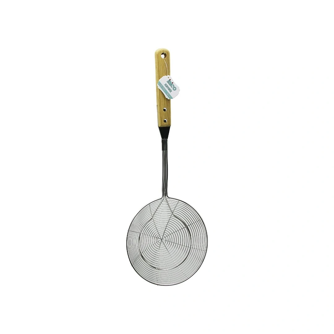İBİCO İ22-290 ( 15-16CM ) ( BAMBU AHŞAP SAPLI ) ( ÇELİK METAL ) ( DERİN ) KEVGİR ( SAP: 26CM )*12X10