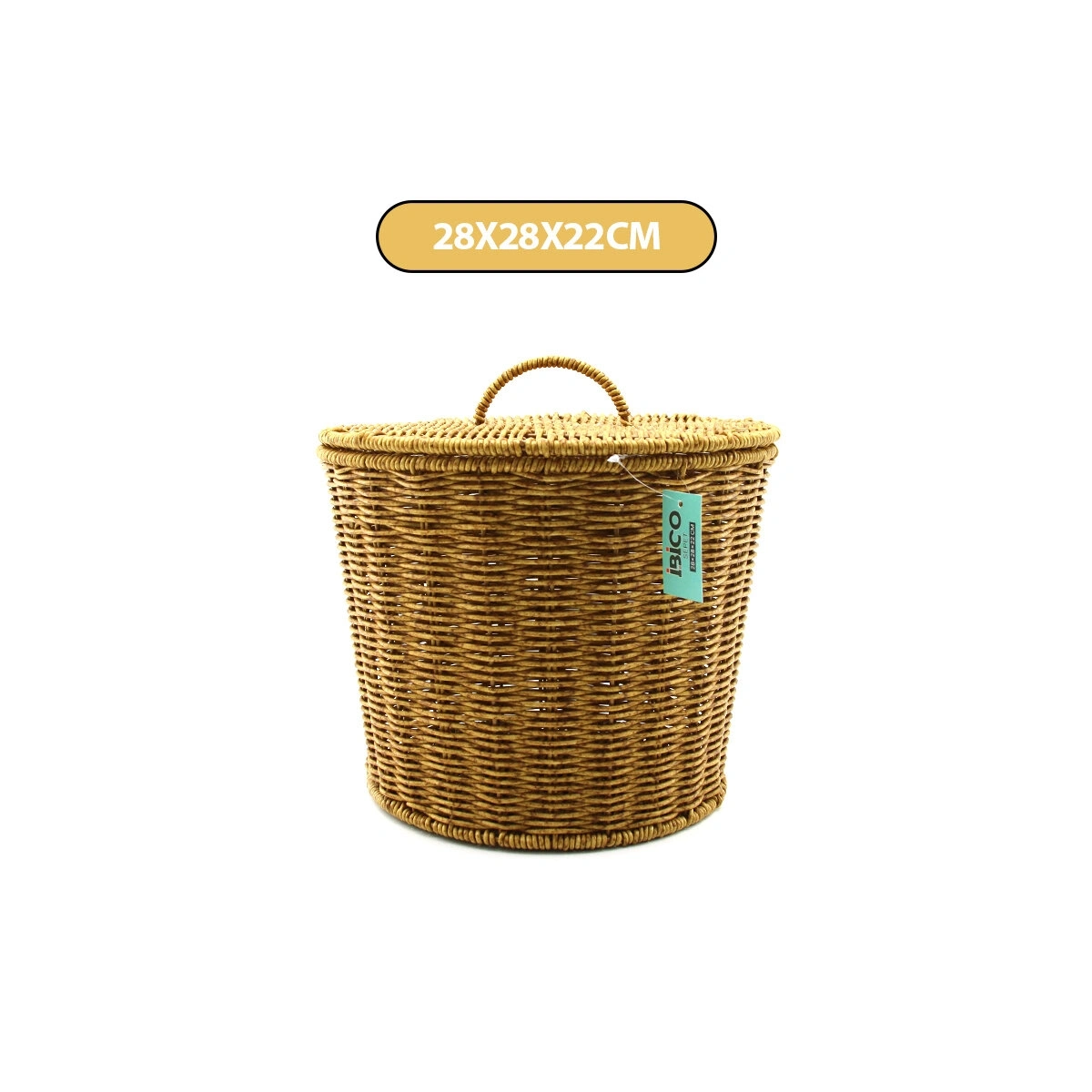 İBİCO İ22-323 ( YUVARLAK ) ( METAL İSKELET ) PLS.HASIR ORGANİZER SEPET ( KAPAKLI ) ( 28X28X22CM )*12=K