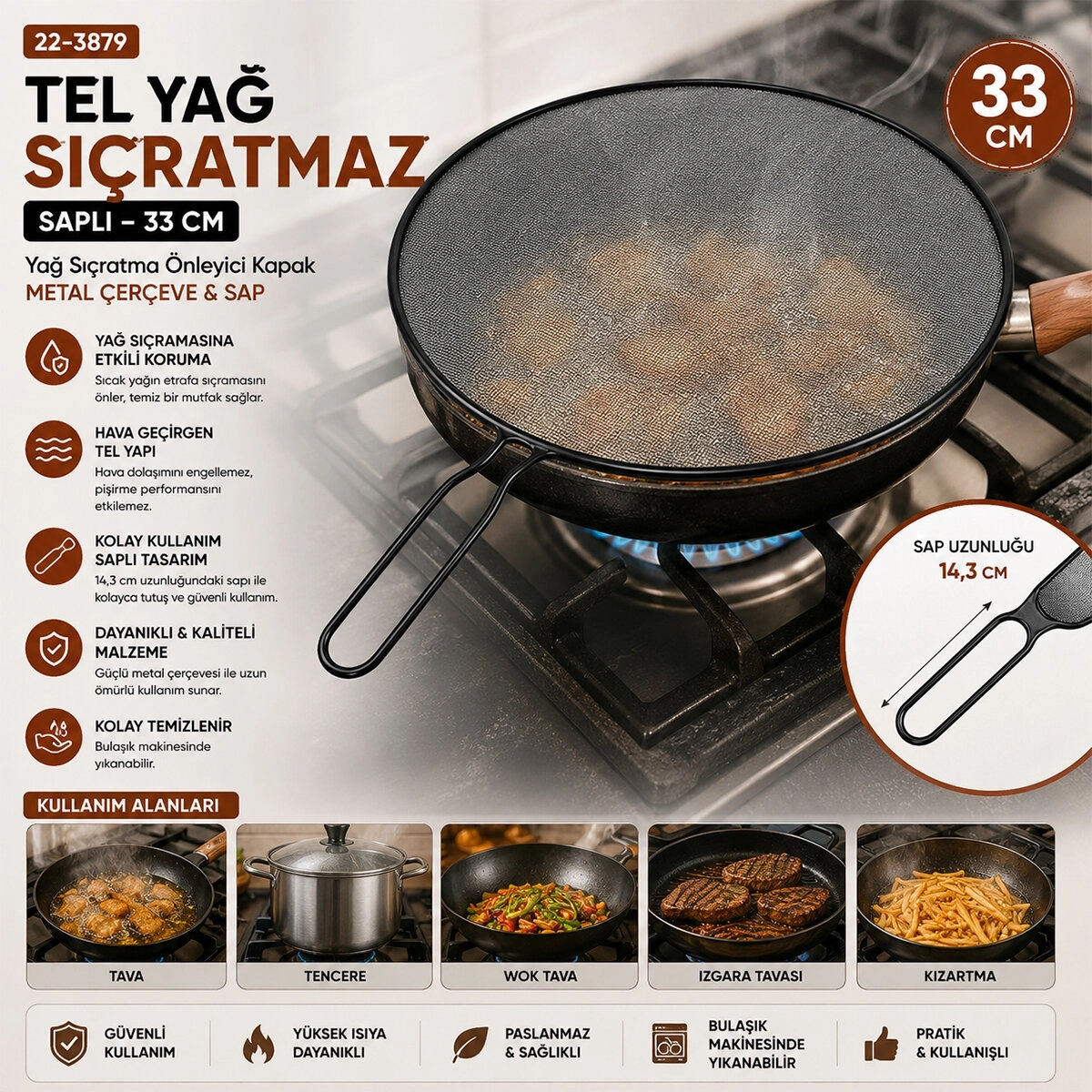İBİCO İ22-423 ( SİYAH ) ( SAPLI ) ( 33CM ) TEL YAĞ SIÇRATMAZ ( METAL ÇERÇEVE & SAP ) ( SAP=14CM )*12X12