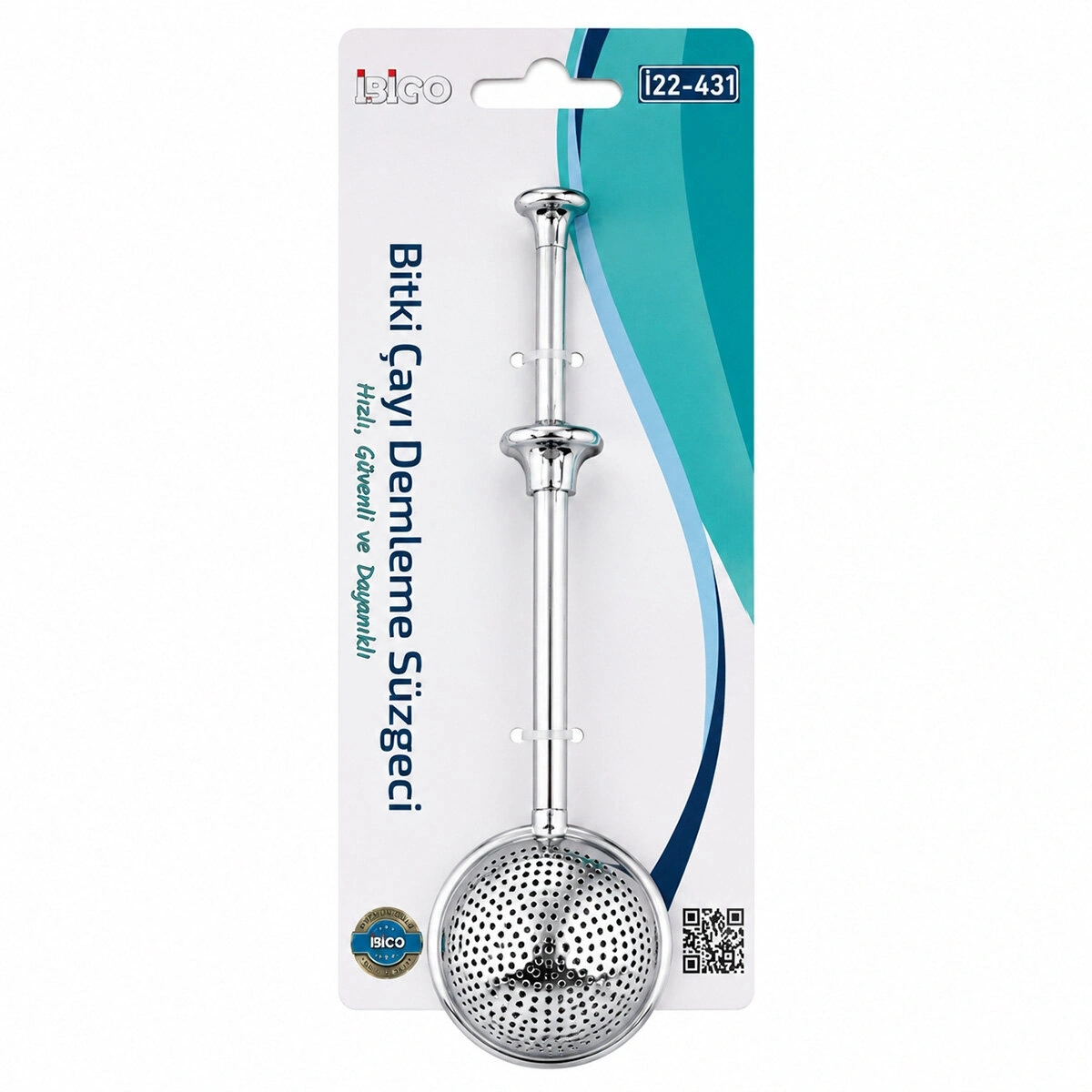 İBİCO İ22-431 ( SAPLI & TOP HAZNELİ ) BİTKİ ÇAY DEMLEME SÜZGEÇ ( PASLANMAZ ÇELİK ) ( ÇAP : 5CM )*12X24