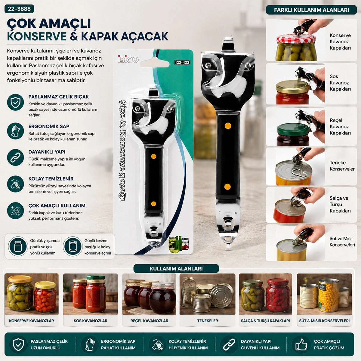 İBİCO İ22-432 ( ÇOK AMAÇLI ) KONSERVE & KAPAK AÇACAK*12X40