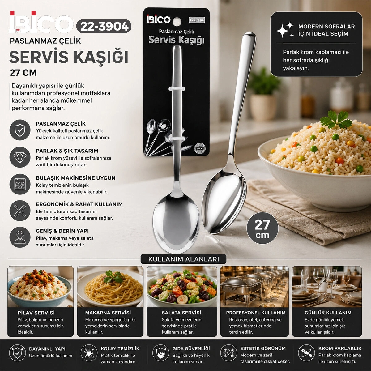 İBİCO İ22-446 ( 27CM ) ( KROM ) ( METAL ) ( SERVİS KAŞIK )*12X10