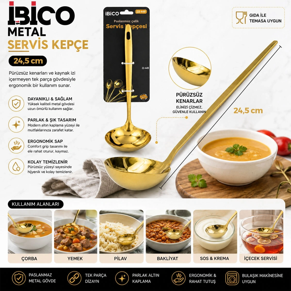 İBİCO İ22-449 ( 24.5CM ) ( ALTIN & GOLD ) ( METAL ) ( SERVİS KEPÇE )*12X10
