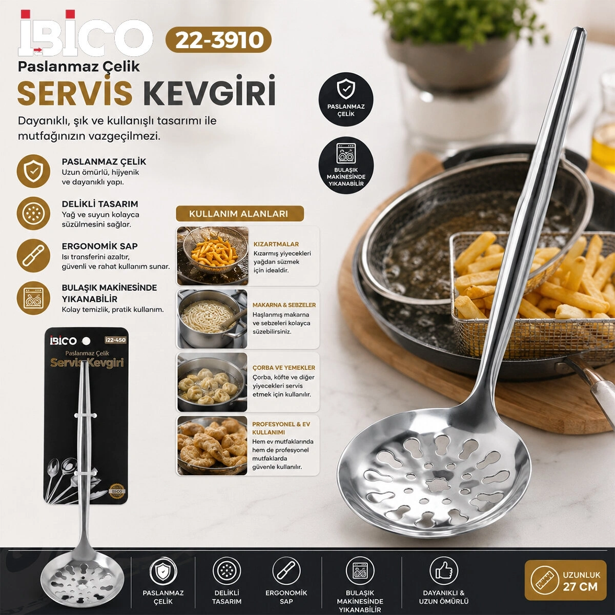İBİCO İ22-450 ( 27CM ) ( KROM ) ( METAL ) ( SERVİS KEVGİR )*12X10