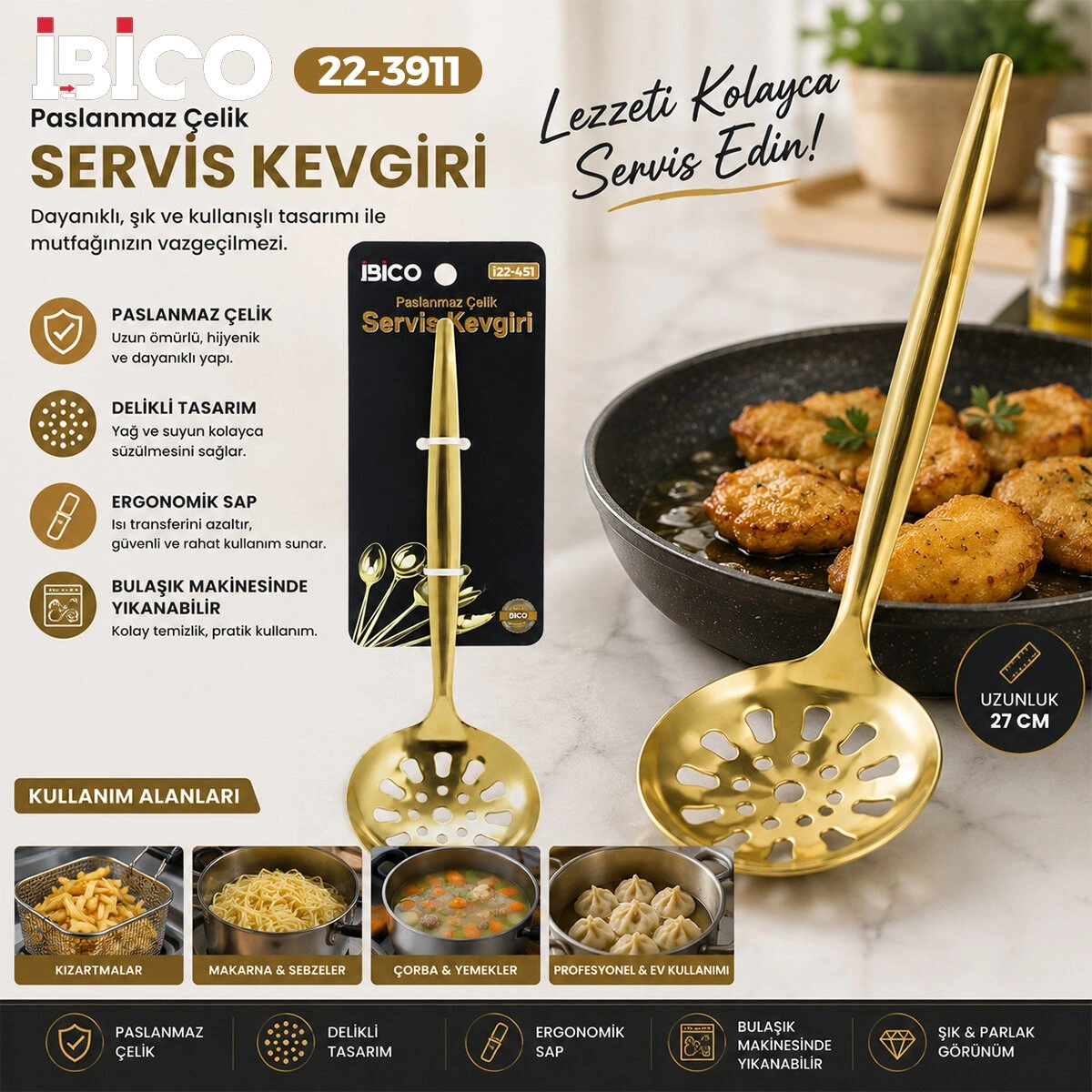 İBİCO İ22-451 ( 27CM ) ( ALTIN & GOLD ) ( METAL ) ( SERVİS KEVGİR )*12X10