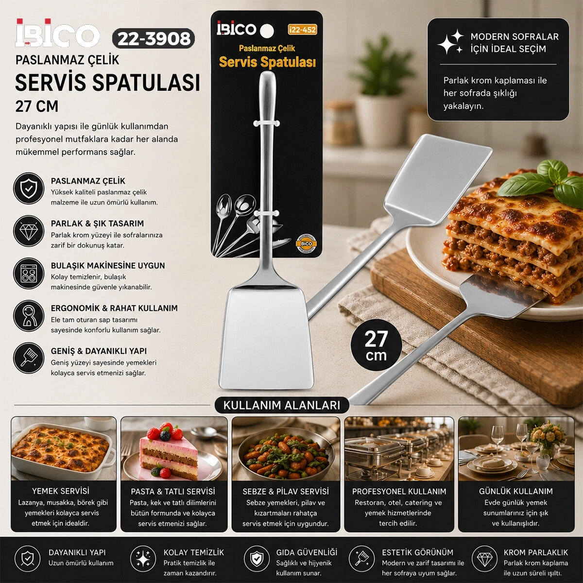 İBİCO İ22-452 ( 27CM ) ( KROM ) ( METAL ) ( SERVİS SPATULA )*12X10