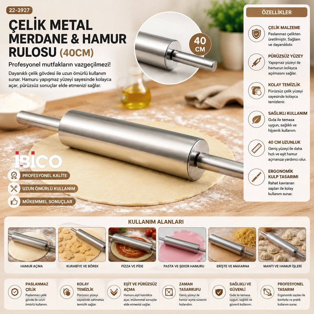 İBİCO İ22-456 MT ( ÇELİK METAL ) ( MERDANE & HAMUR ) RULOSU ( 40CM )*72