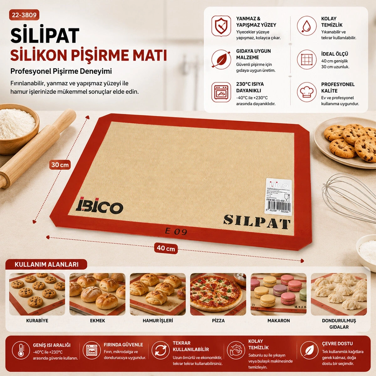 İBİCO İ22-458 E-09 ( SİLPAT ) FIRIN PİŞİRME MATI 30X40CM*200