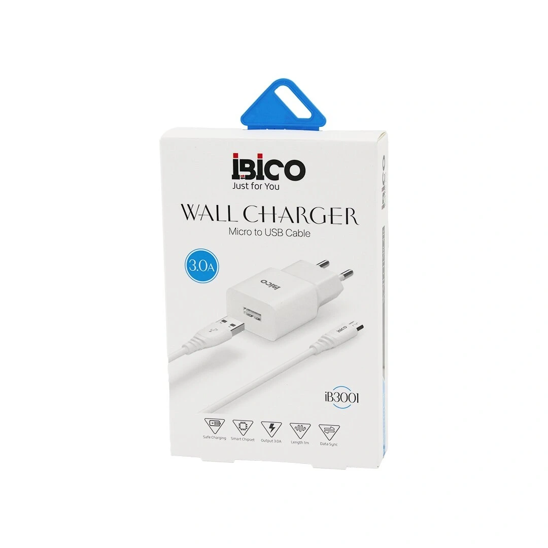 İBİCO İB-3001 ( USB TO=( MİCRO ) (SET) (EV BAŞLIK+ KABLO=1MT) TELEFON ŞARJ ( HIZLI ) ( 3.0A ) ( 9V-12V )*5X20