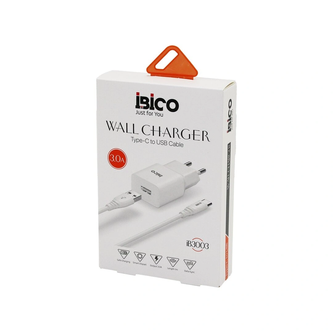 İBİCO İB-3003 ( USB TO=( TYPE-C ) (SET) (EV BAŞLIK + KABLO=1MT) TELEFON ŞARJ (HIZLI) ( 3.0A ) (9V-12V )*10X20