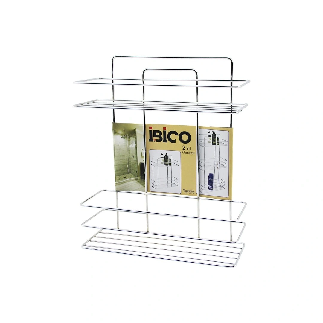 İBİCO K13-014 ( 2 KATLI & DİKDÖRTGEN ) ( KROM ) ( METAL ) BANYO KÖŞELİK & DUŞKABİN RAF & ŞAMPUANLIK*12